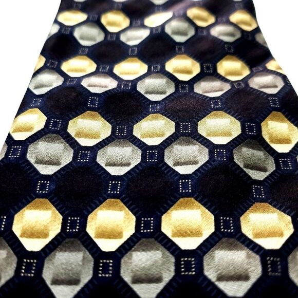 Bergamo New York Silk Tie Black Geometric Print - Picture 2 of 6